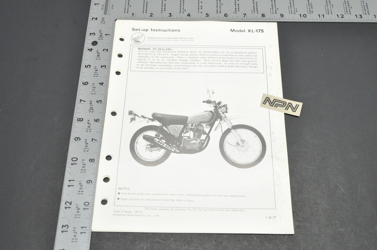 Vtg 1974 Honda XL175 K1 Motorcycle Dealer Set Up Instruction Manual