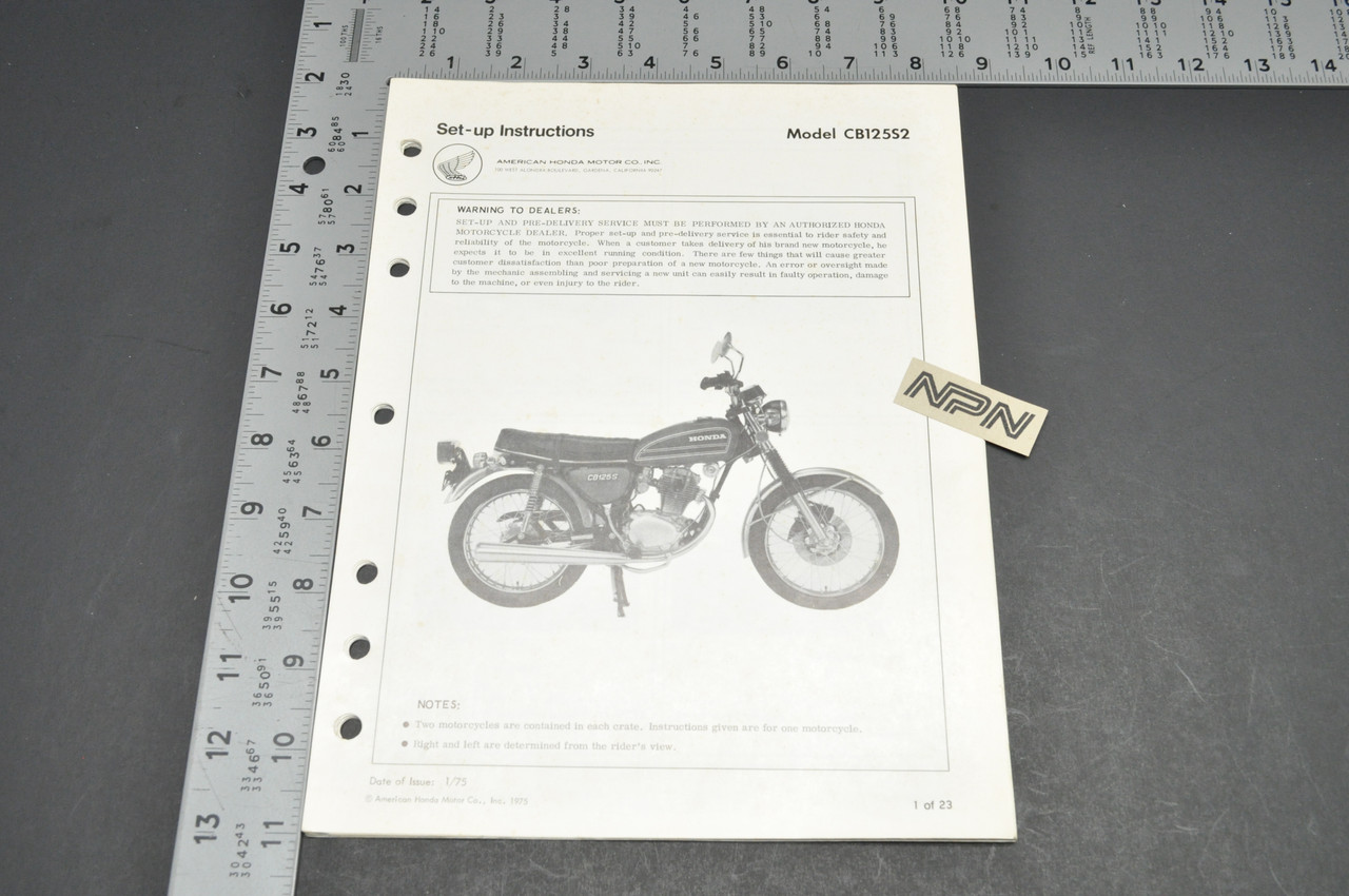 Vtg 1975 Honda CB125 S2 Motorcycle Dealer Set Up Instruction Manual