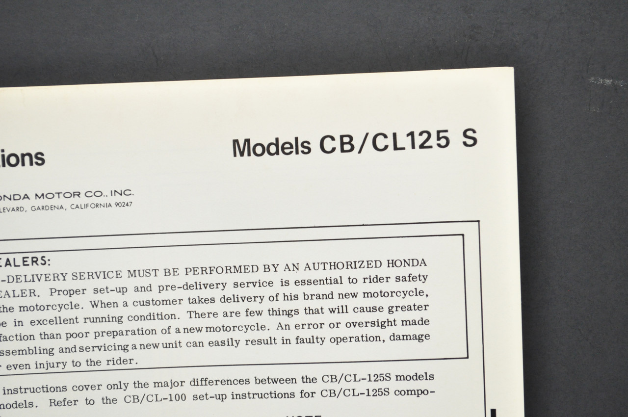 Vintage NOS 1974 Honda CB125 S CL125 S Motorcycle Dealer Set Up Instruction Manual