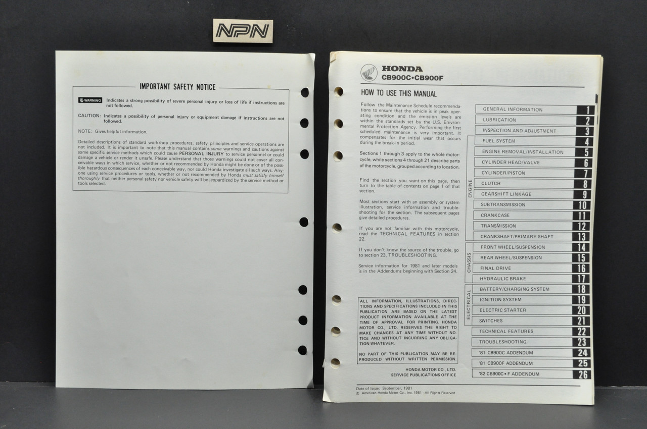Vintage 1980-82 Honda CB900 C CB900 F Shop Service Repair Manual