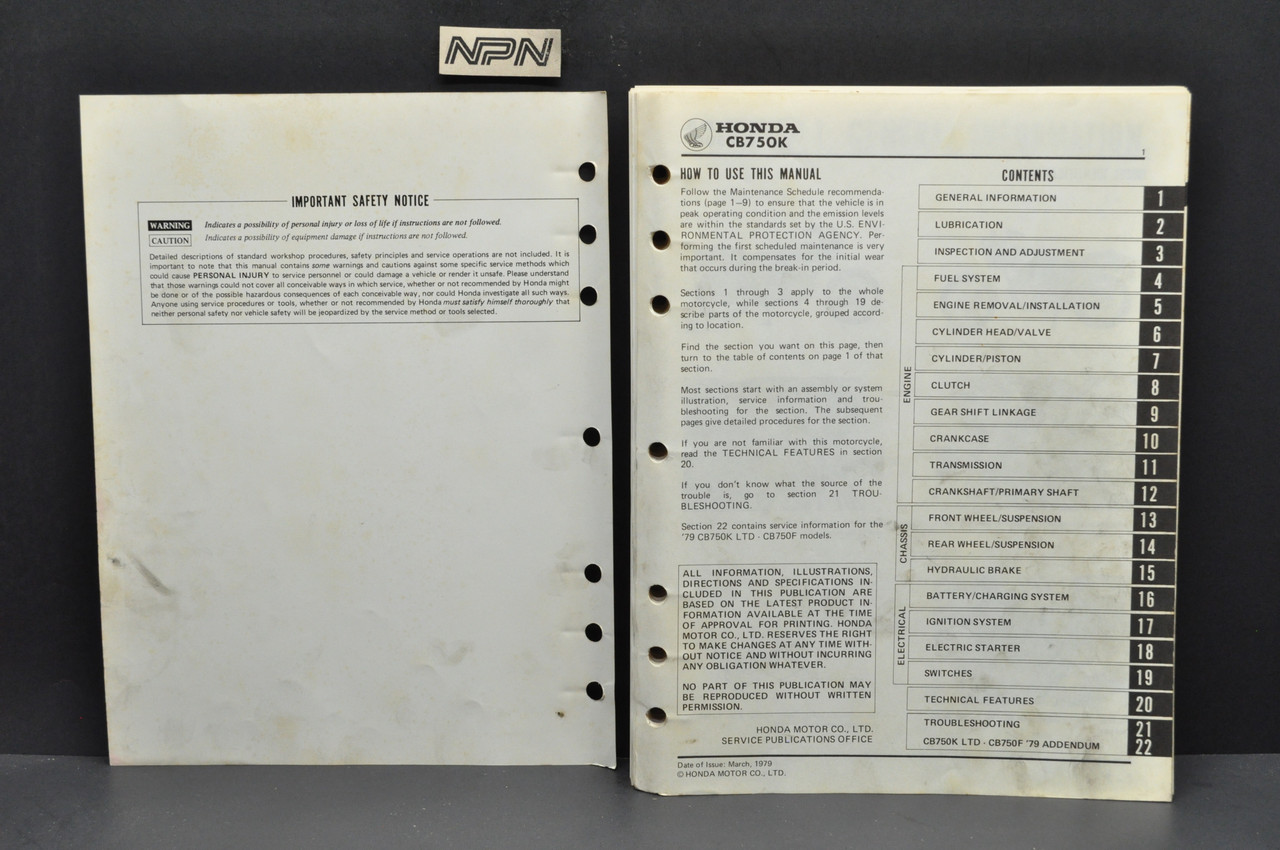 Vintage 1979 Honda CB750 K LTD CB750 F Motorcycle Shop Service Repair Manual