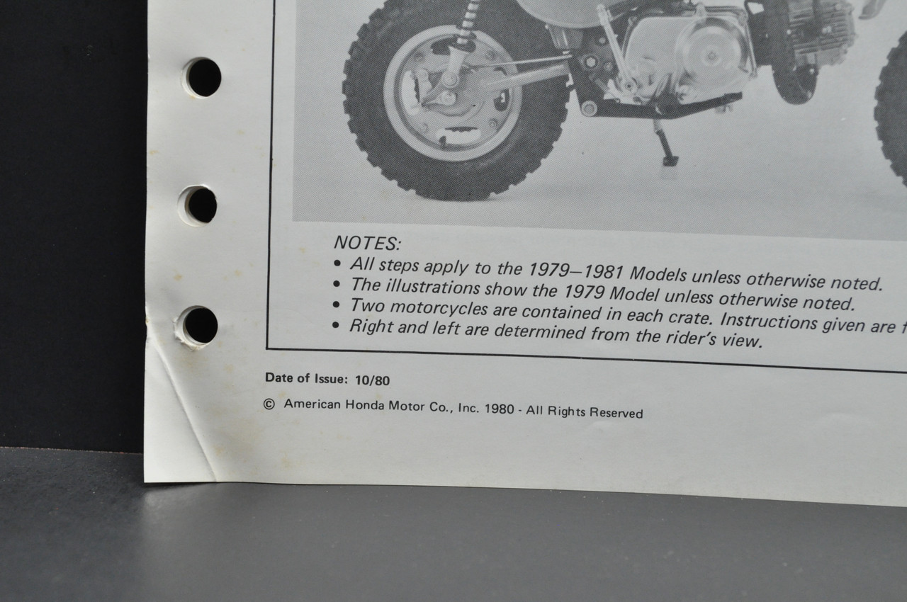 Vintage 1979-81 Honda Z50 R Motorcycle Dealer Set Up Instruction Manual