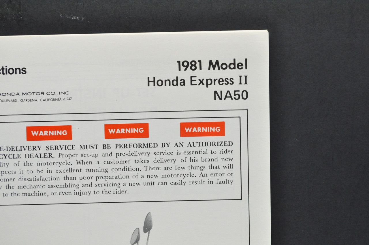 Vintage NOS 1981 Honda NA50 Express II Scooter Dealer Set Up Instruction Manual