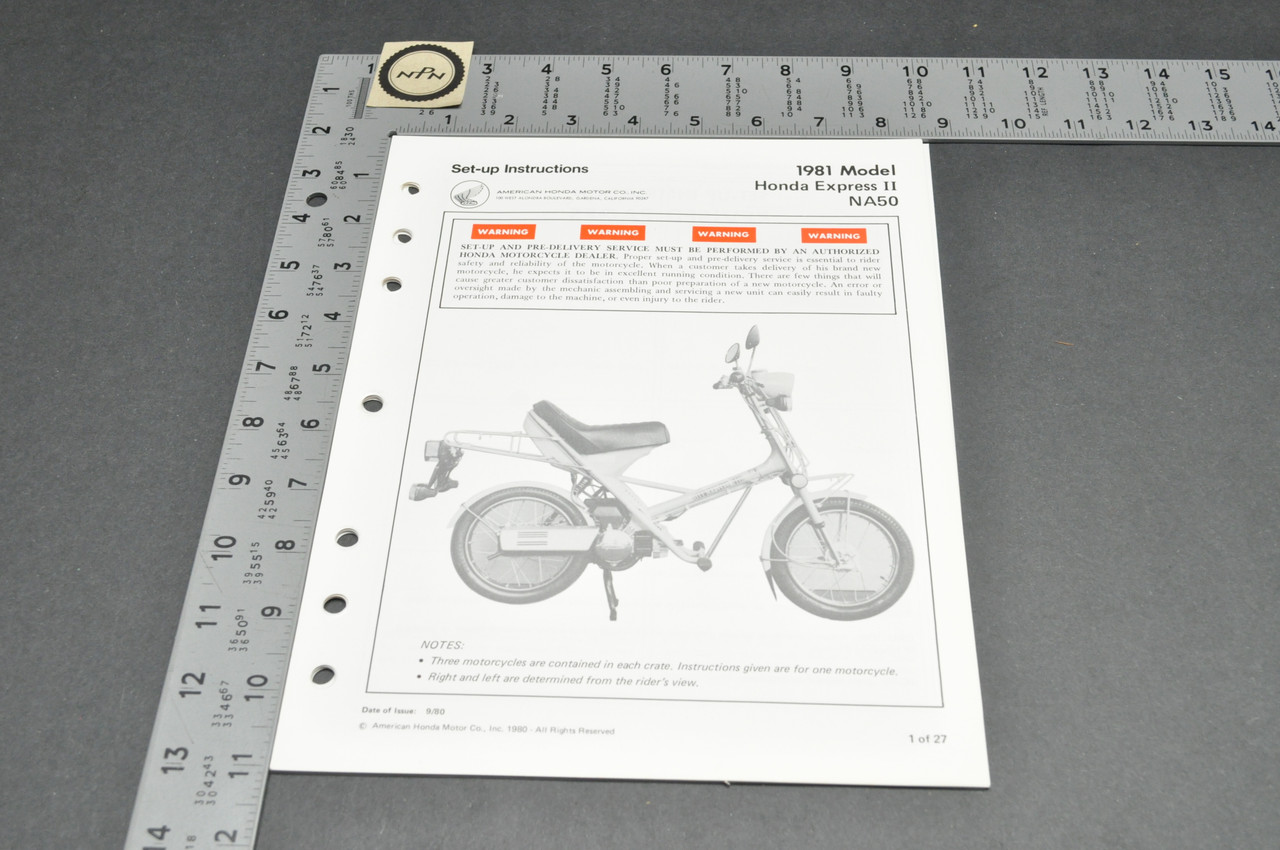 Vintage NOS 1981 Honda NA50 Express II Scooter Dealer Set Up Instruction Manual