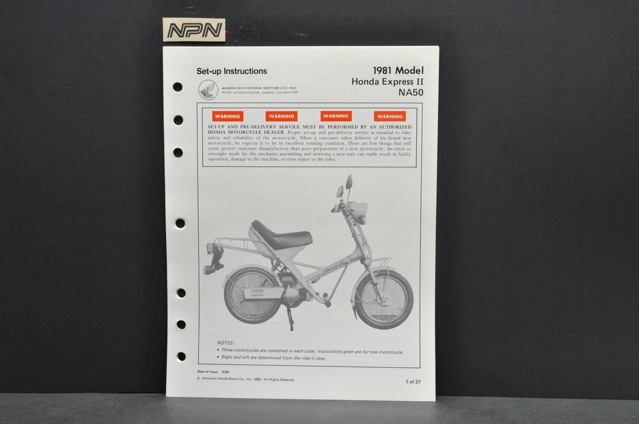 Vintage NOS 1981 Honda NA50 Express II Scooter Dealer Set Up Instruction Manual