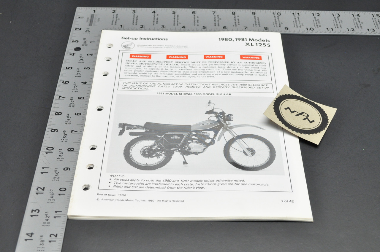 Vintage NOS 1980-81 Honda XL125 S Motorcycle Dealer Set Up Instruction Manual