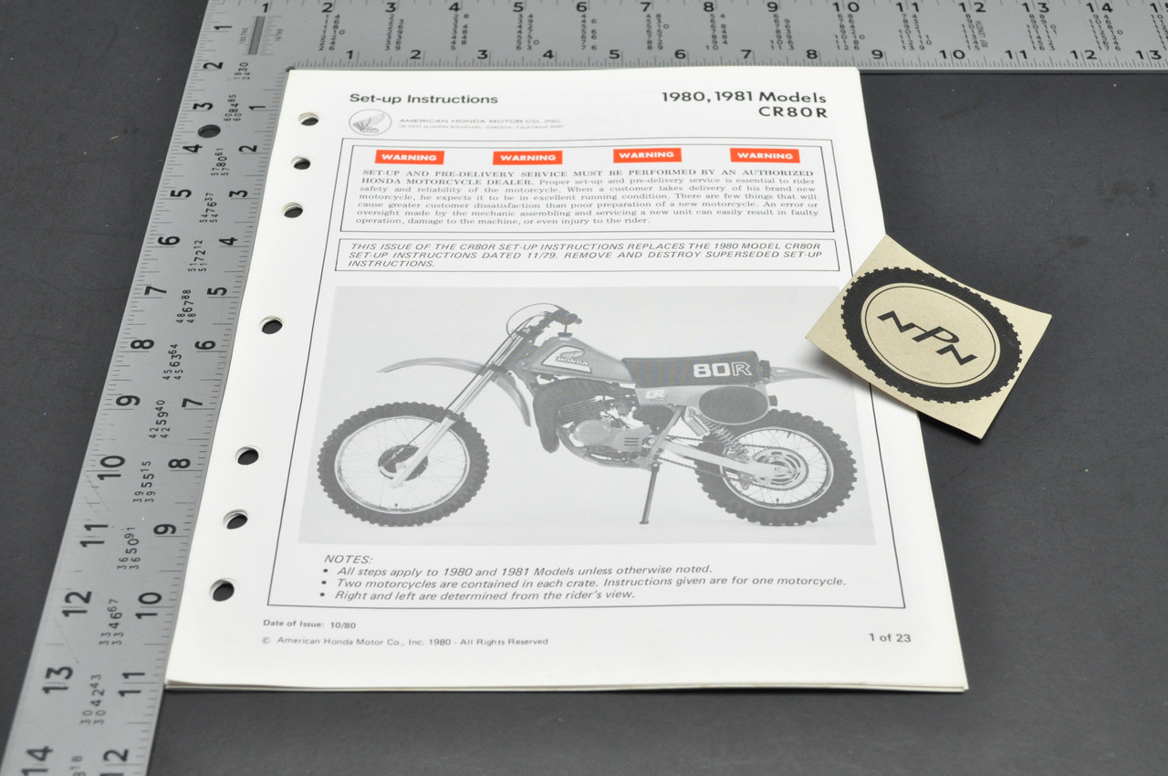 Vintage NOS 1980-81 Honda CR80 R Motorcycle Dealer Set Up Instruction Manual
