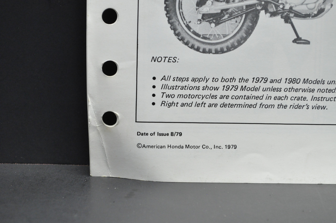 Vintage 1979-80 Honda XR80 Motorcycle Dealer Set Up Instruction Manual