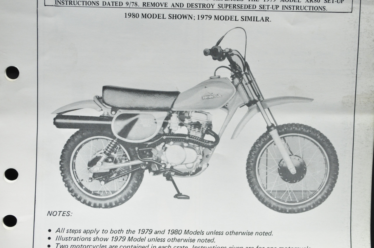 Vintage 1979-80 Honda XR80 Motorcycle Dealer Set Up Instruction Manual