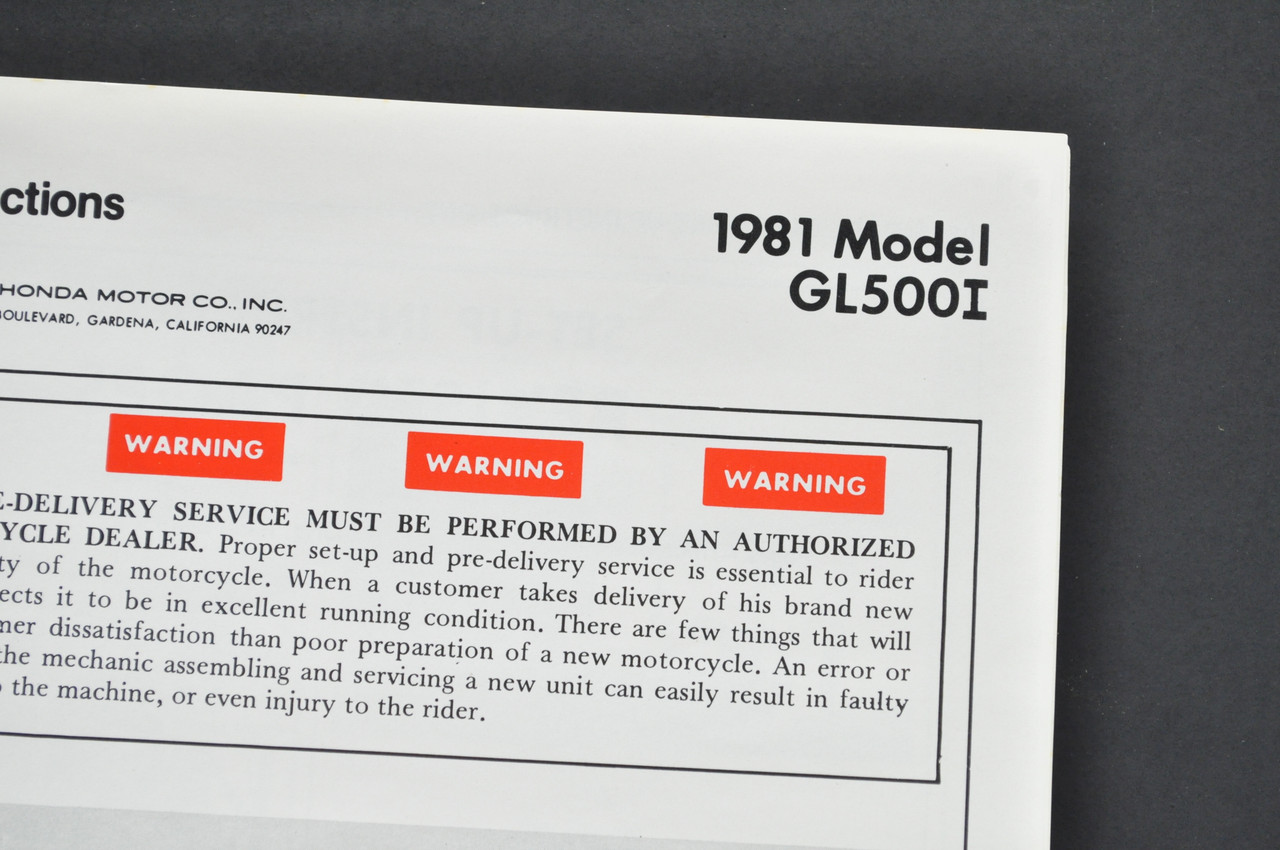 Vtg 1981 Honda GL500 I Silver Wing Insterstate Dealer Set Up Instruction Manual