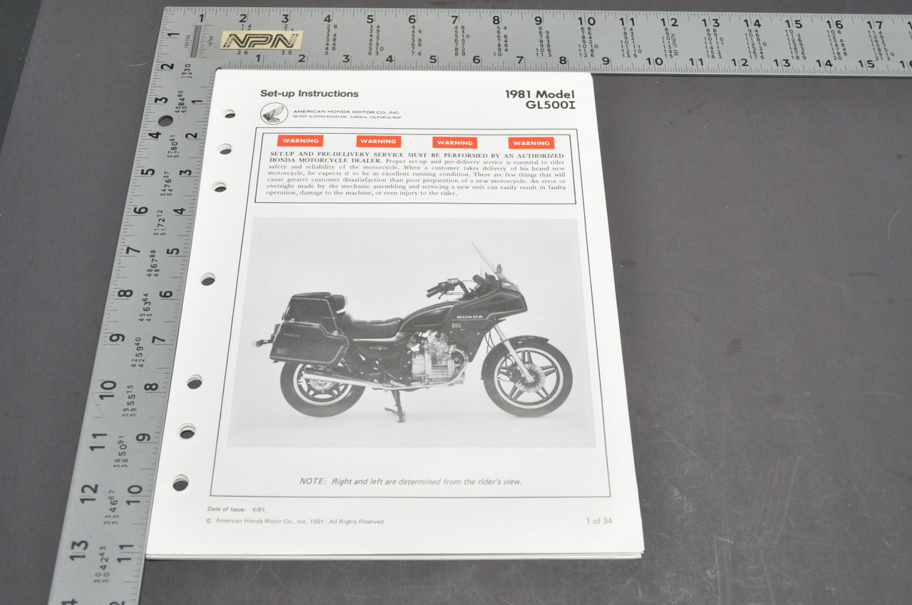 Vtg 1981 Honda GL500 I Silver Wing Insterstate Dealer Set Up Instruction Manual