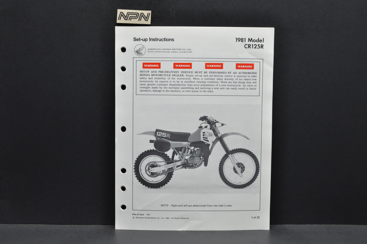 Vtg NOS 1981 Honda CR125 R Elsinore Motorcycle Dealer Set Up Instruction Manual