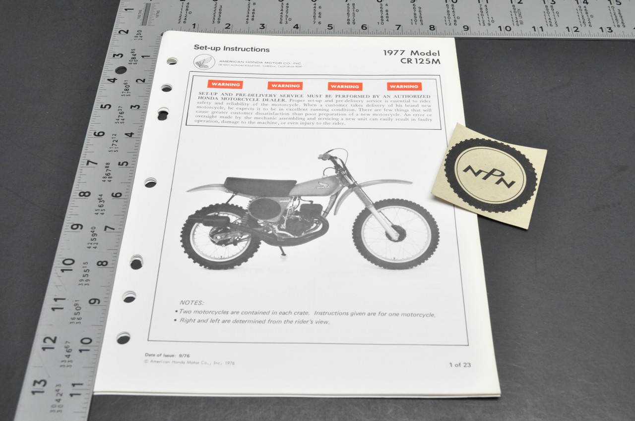 Vintage 1977 Honda CR125 M Elsinore Dealer Set Up Instruction Manual