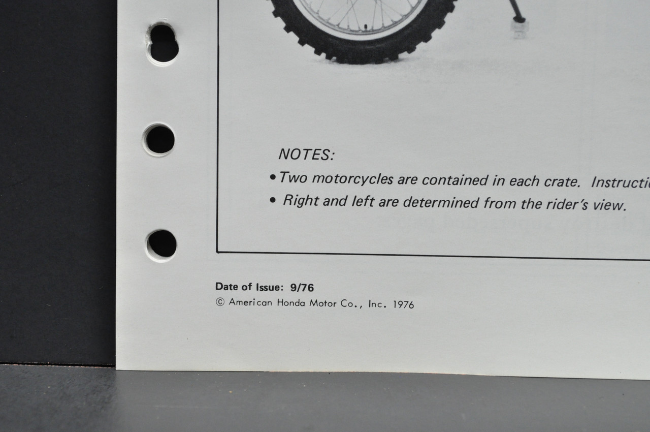 Vintage 1977 Honda CR125 M Elsinore Dealer Set Up Instruction Manual