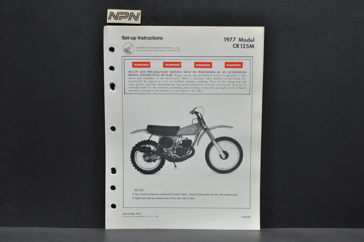 Vintage 1977 Honda CR125 M Elsinore Dealer Set Up Instruction Manual