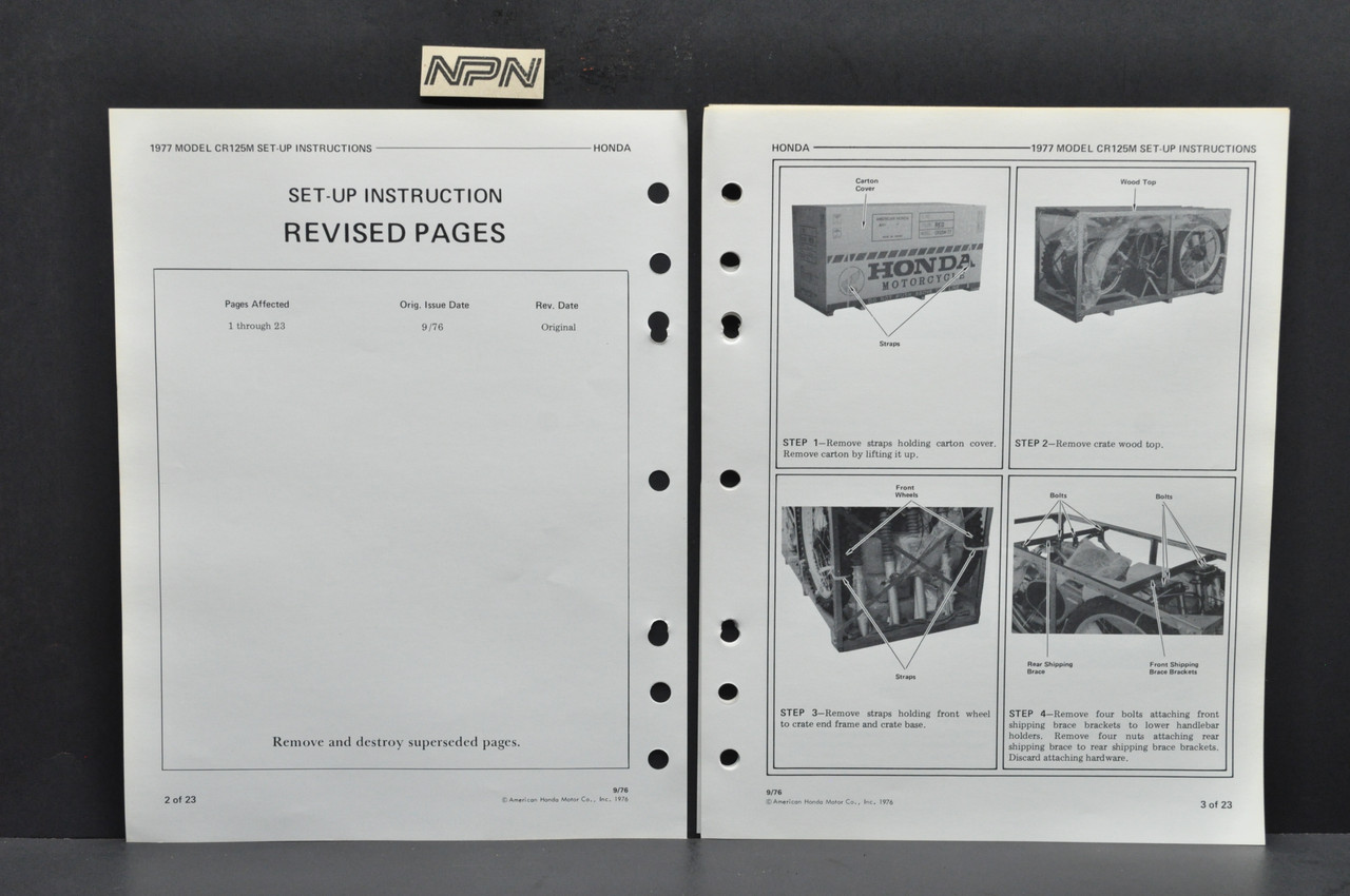 Vintage 1977 Honda CR125 M Elsinore Dealer Set Up Instruction Manual