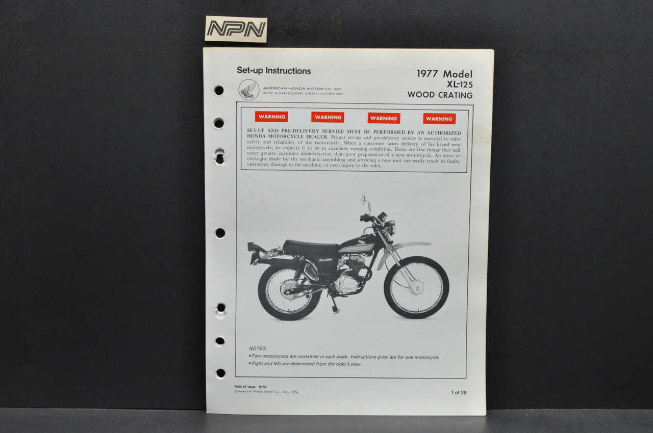 Vtg '77 Honda XL125 Wood Crating Motorcycle Dealer Set Up Instruction Manual