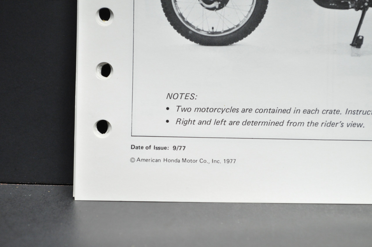 Vintage 1978 Honda XL75 Motorcycle Dealer Set Up Instruction