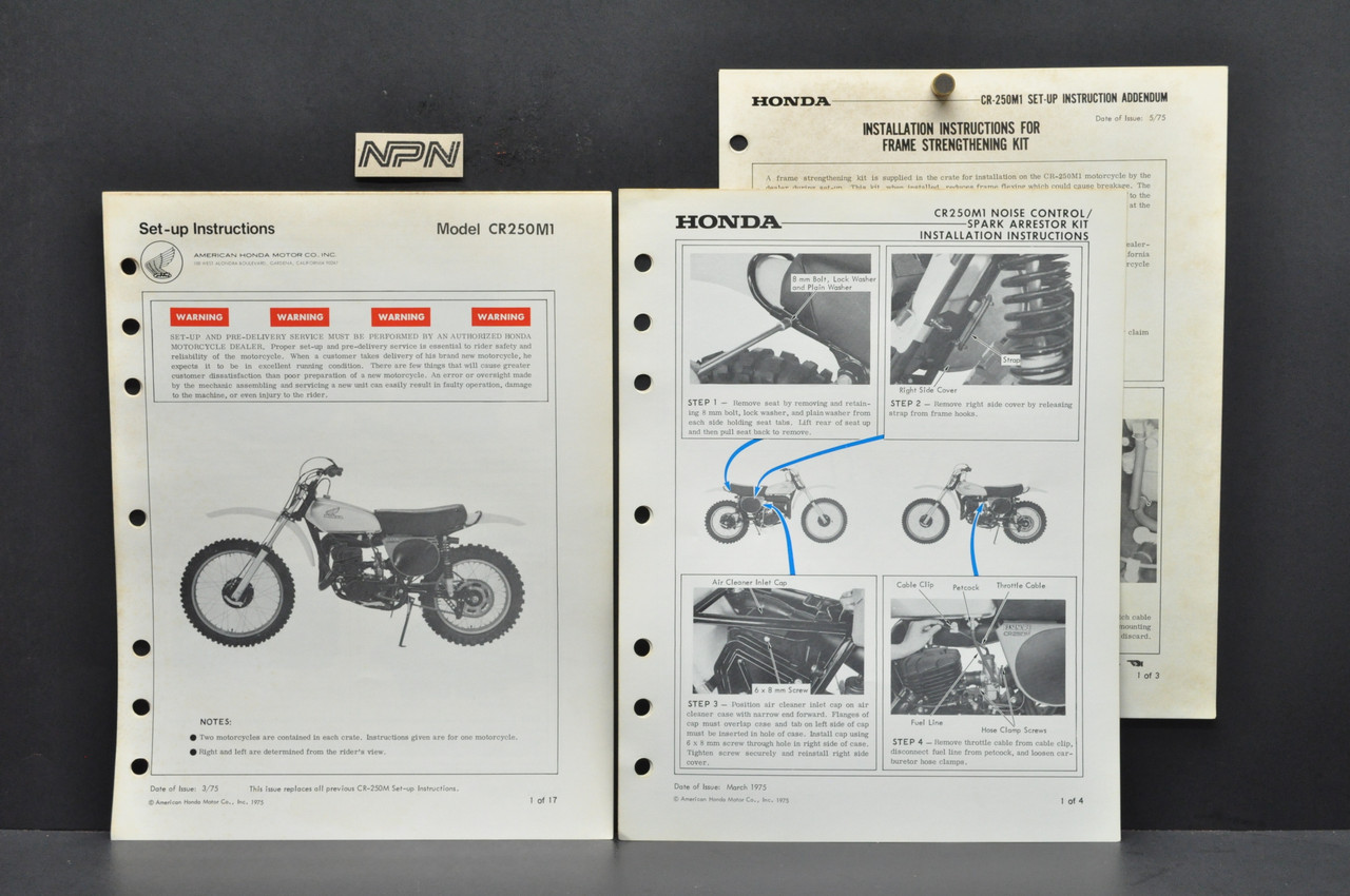 Vtg 1975 Honda CR250 M Elsinore Motorcycle Dealer Set Up Instruction Manual