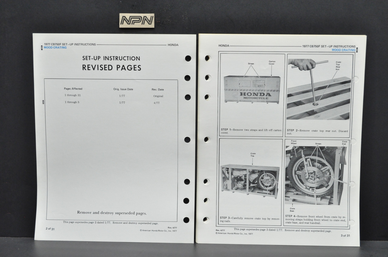 Vtg '77 Honda CB750 F Super Sport Wood Crating Dealer Set Up Instruction Manual