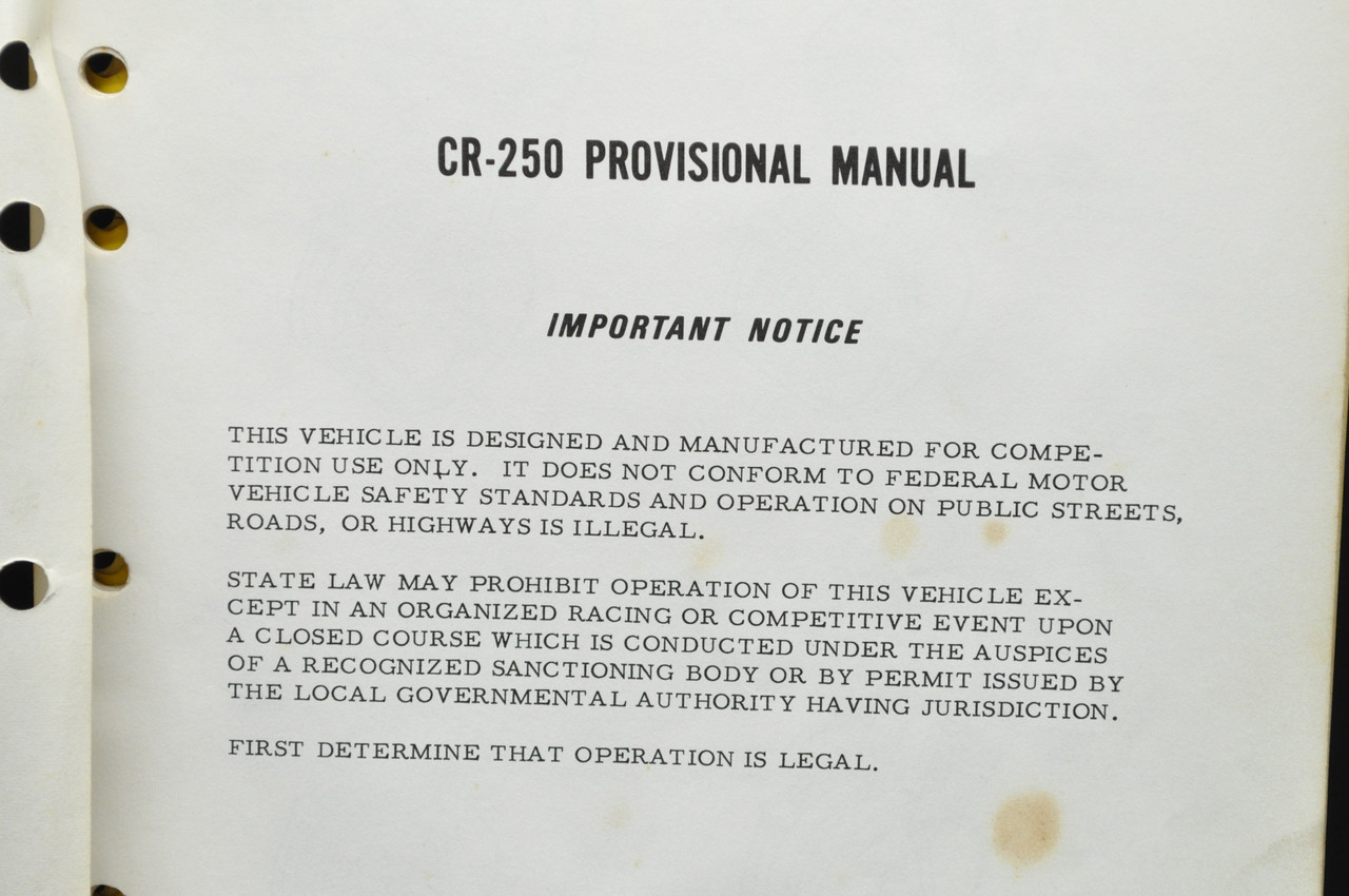 Vtg '73 Honda CR250 M Motorcycle Field Clinic Service Representatives Manual