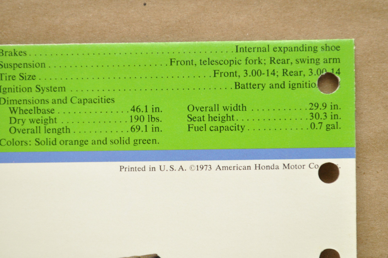 Vtg 1973 Honda ST90 Trailsport 90 K0 Dealer Sales Spec Brochure Mini Poster