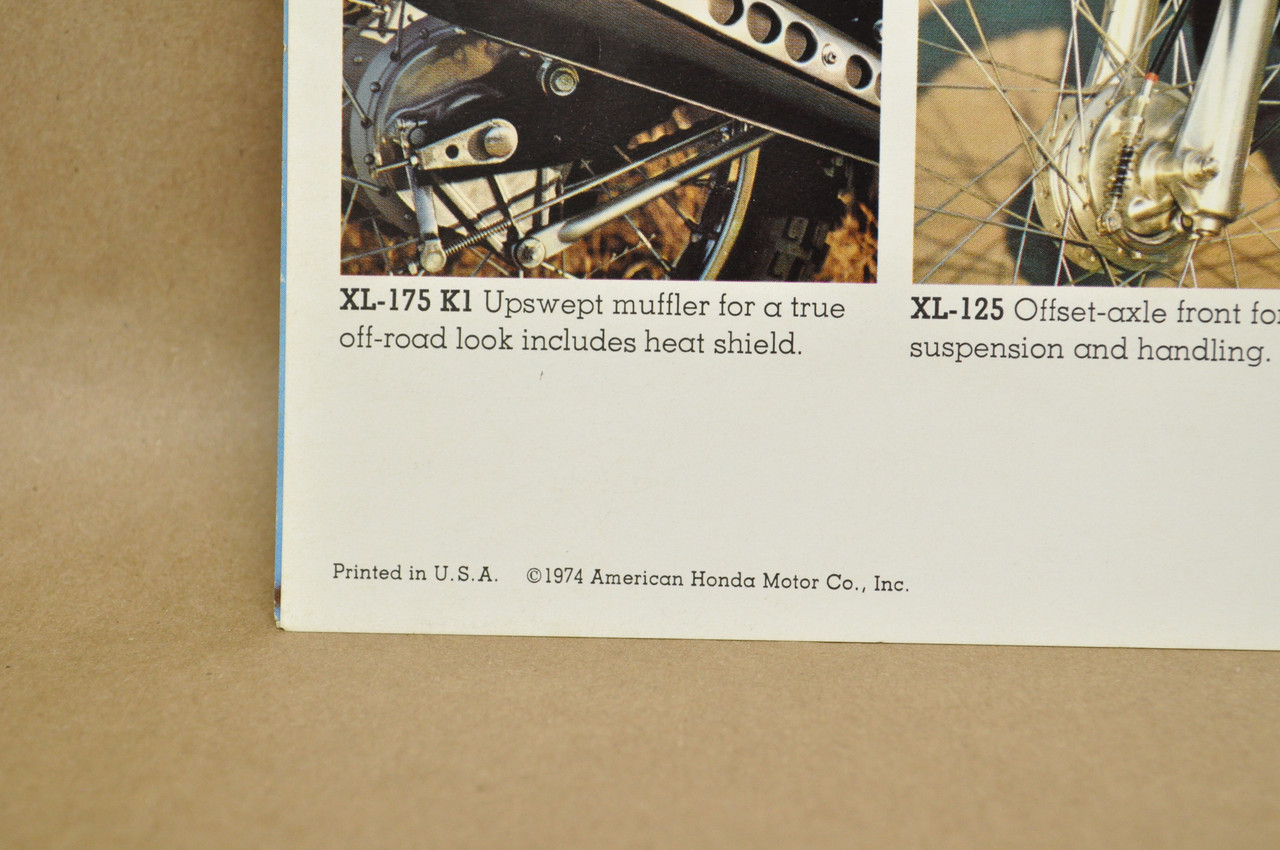 Vtg 1974 Honda XL175 K1 XL125 K0 Motorcycle Dealer Sales Spec Brochure Poster
