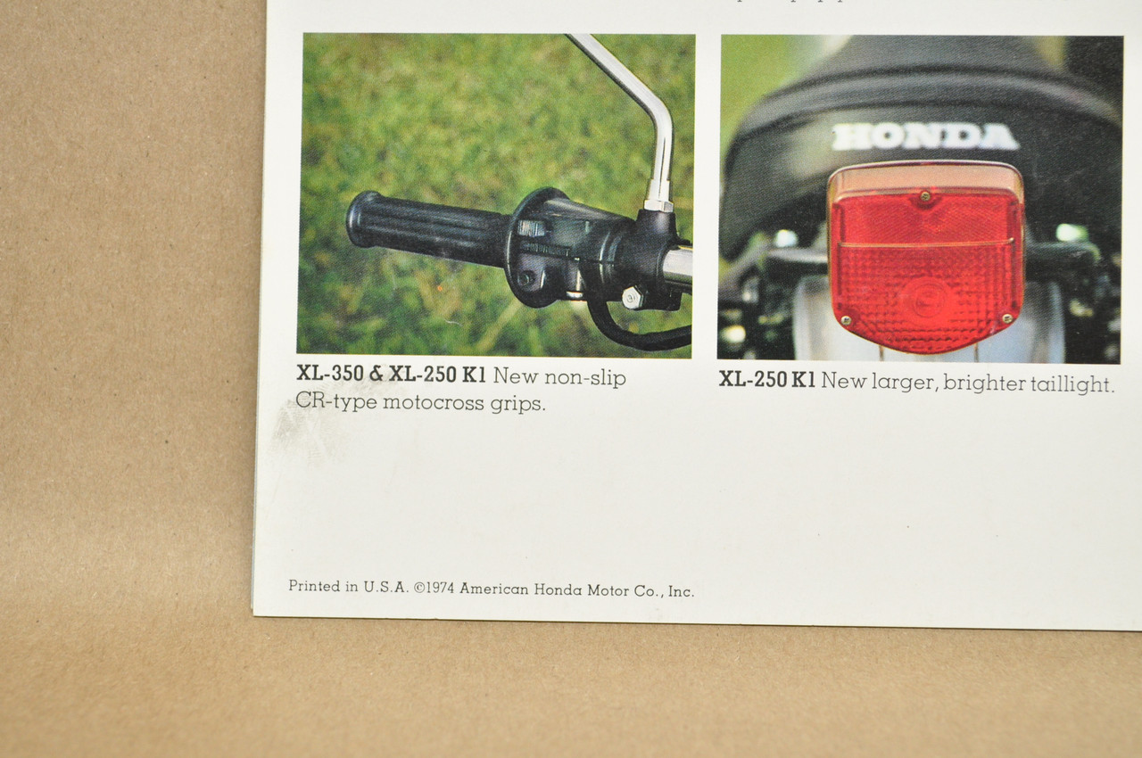 Vtg 1974 Honda XL350 K0 XL250 K1 Motorcycle Dealer Sales Spec Brochure Poster