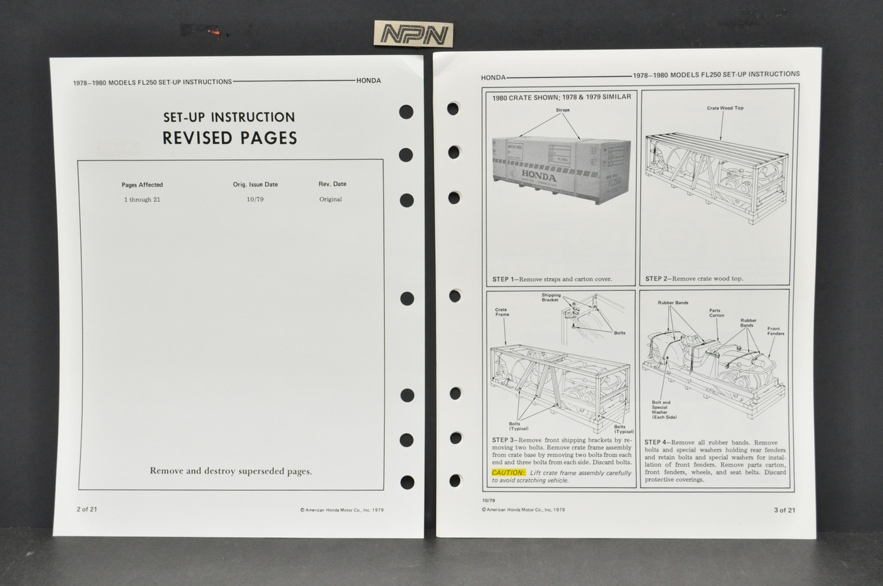 Vintage NOS 1978-80 Honda FL250 Odyssey Dealer Set Up Instruction Manual