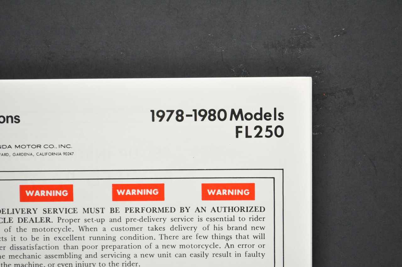 Vintage NOS 1978-80 Honda FL250 Odyssey Dealer Set Up Instruction Manual