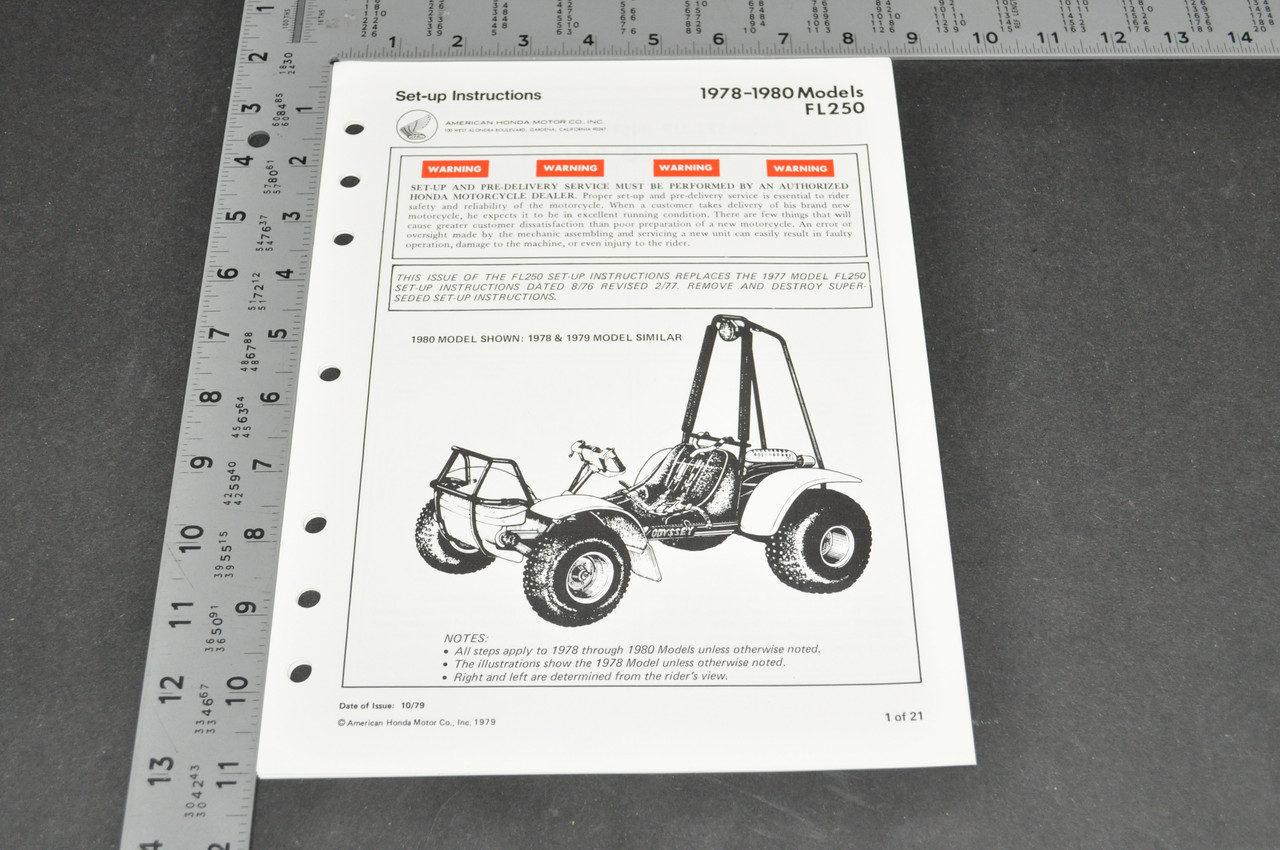 Vintage NOS 1978-80 Honda FL250 Odyssey Dealer Set Up Instruction Manual