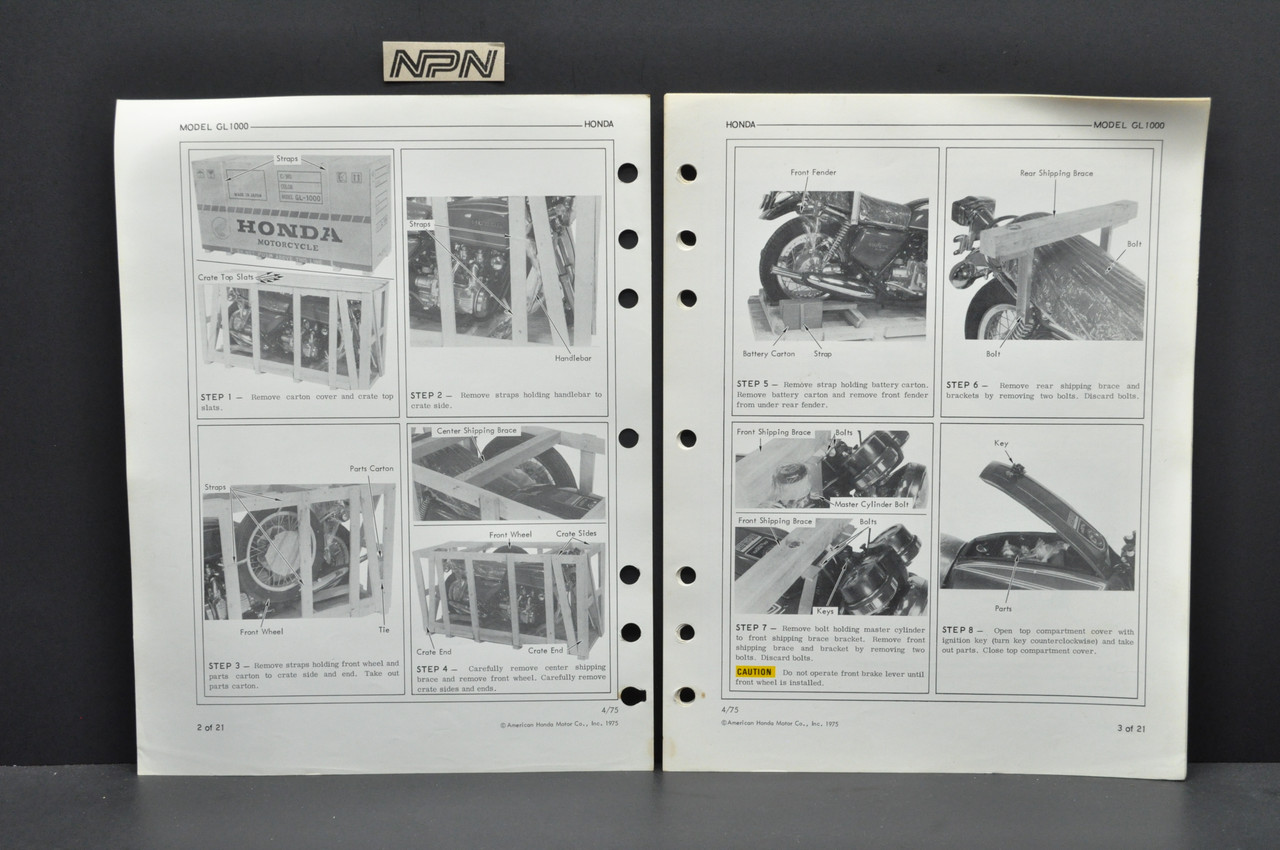Vtg 1976 Honda GL1000 K0 Gold Wing Motorcycle Dealer Set Up Instruction Manual