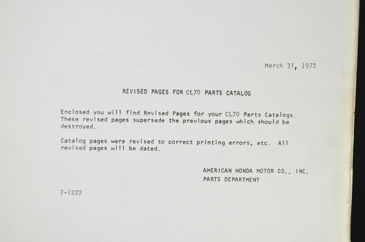 Vintage 1969-71 Honda CL70 K0-K2 Parts Catalog Book Diagram Manual