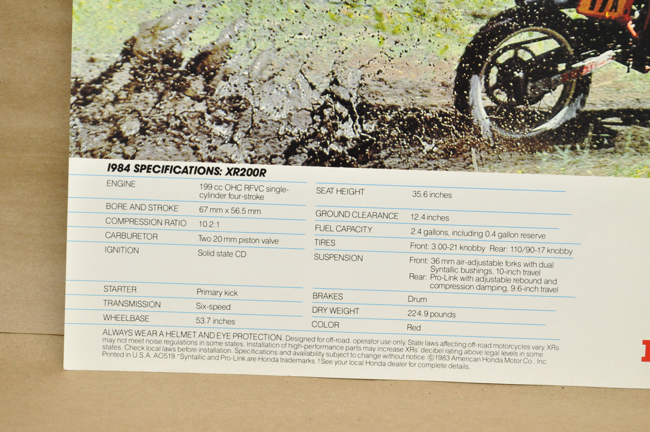 Vintage NOS 1984 Honda XL200 R Motorcycle Dealer Sales Spec Brochure