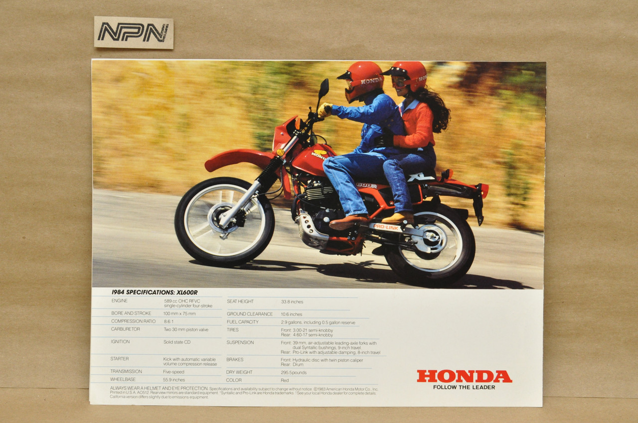 Vintage NOS 1984 Honda XL600 R Motorcycle Dealer Sales Spec