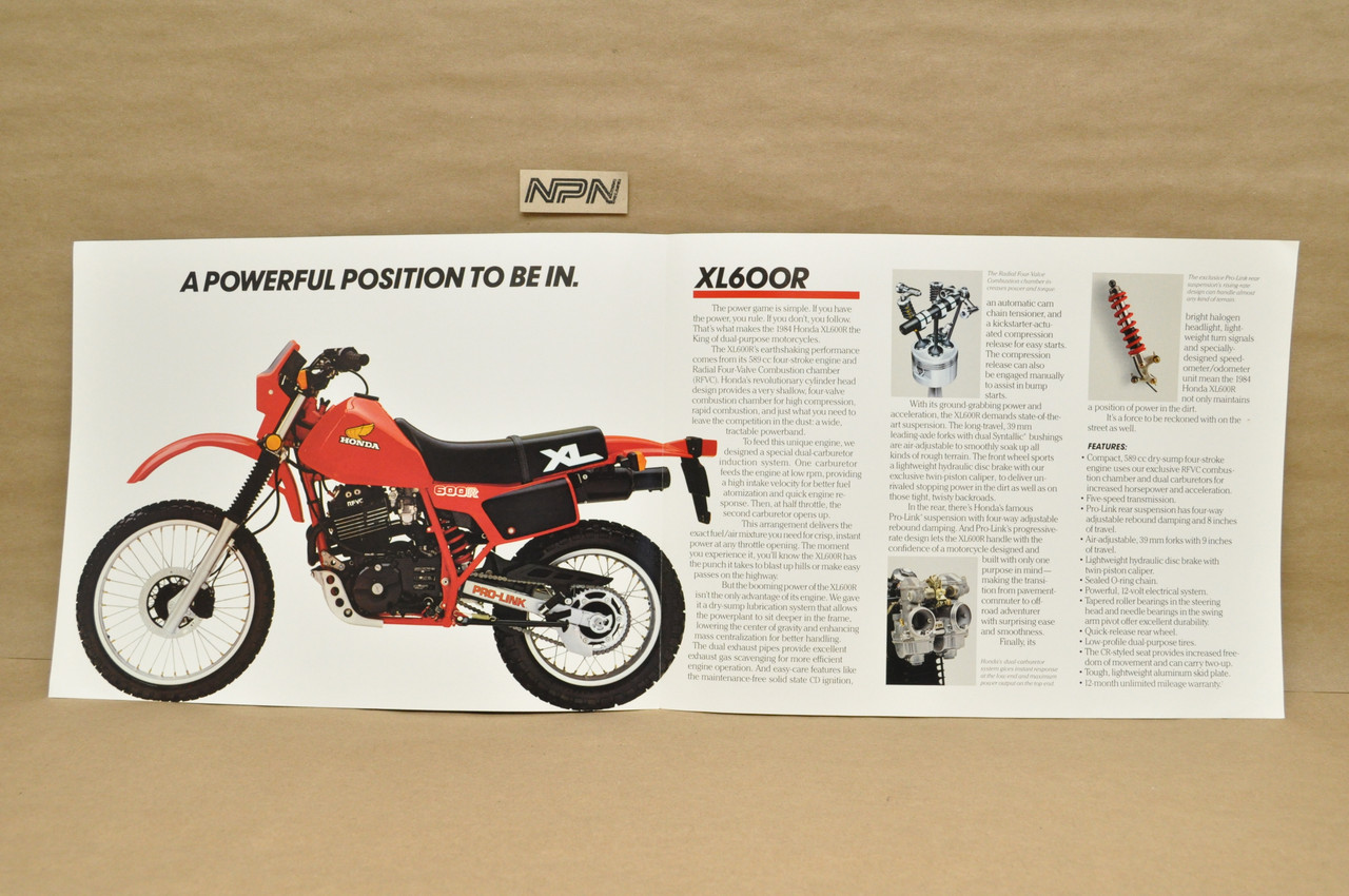 Vintage NOS 1984 Honda XL600 R Motorcycle Dealer Sales Spec