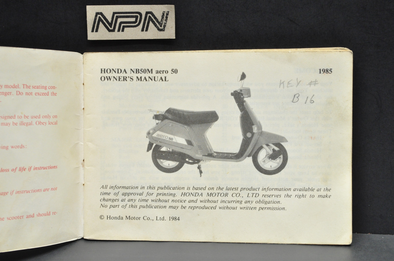 Vintage 1985 Honda NB50 M Aero 50 Scooter Owners Manual