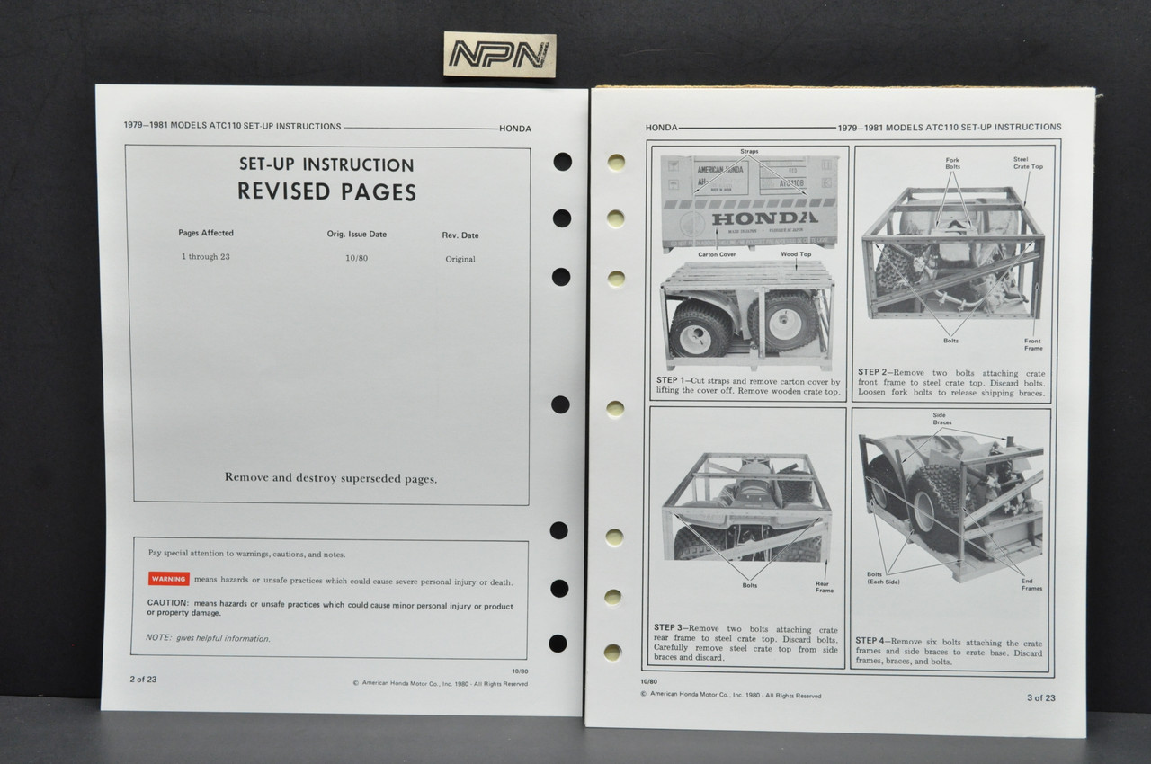 Vtg NOS 1979-81 Honda ATC110 Three Wheeler Dealer Set Up Instruction Manual