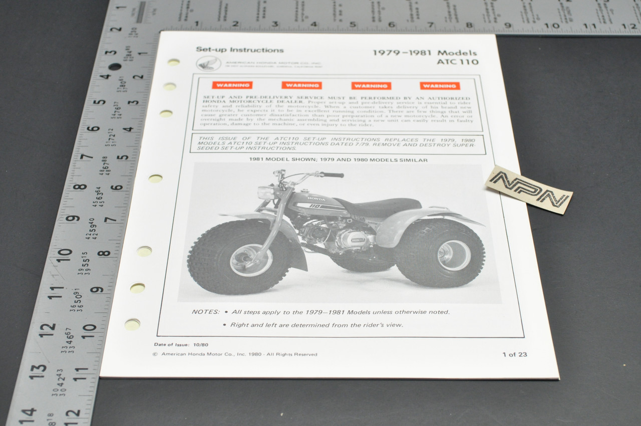 Vtg NOS 1979-81 Honda ATC110 Three Wheeler Dealer Set Up Instruction Manual
