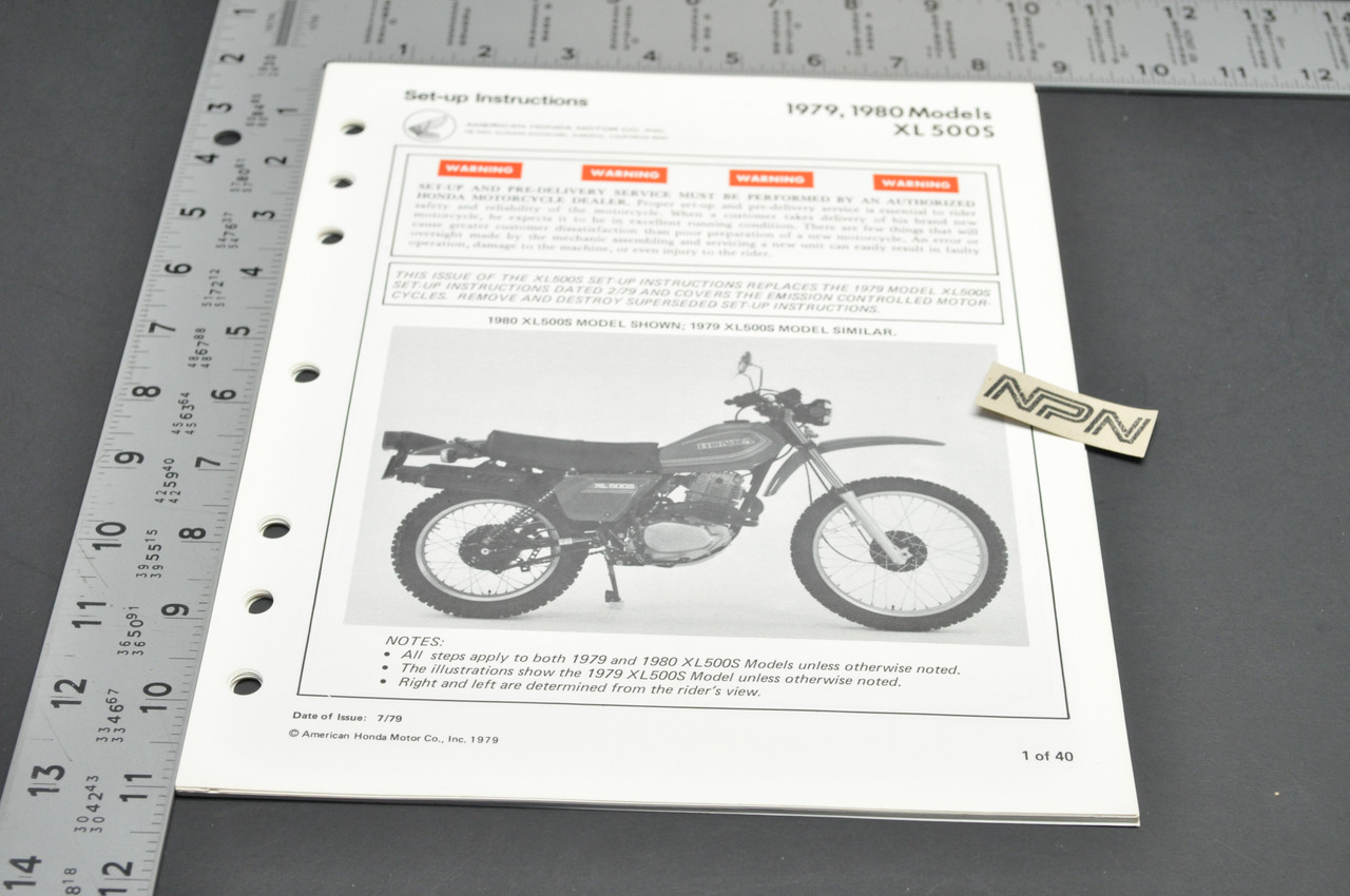 Vintage NOS 1979-80 Honda XL500 S Motorcycle Dealer Set Up Instruction Manual
