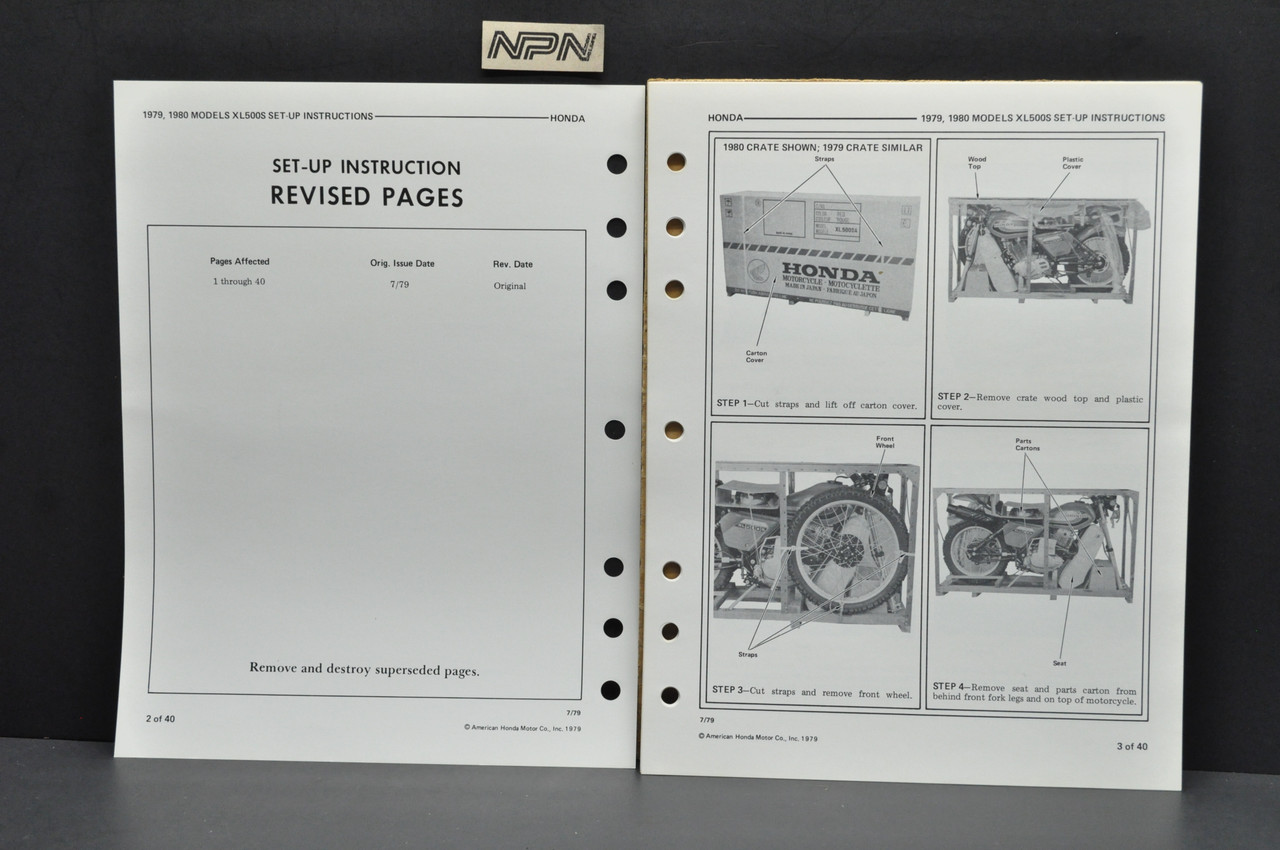 Vintage NOS 1979-80 Honda XL500 S Motorcycle Dealer Set Up Instruction Manual