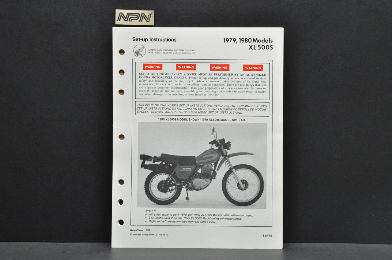 Vintage NOS 1979-80 Honda XL500 S Motorcycle Dealer Set Up Instruction Manual