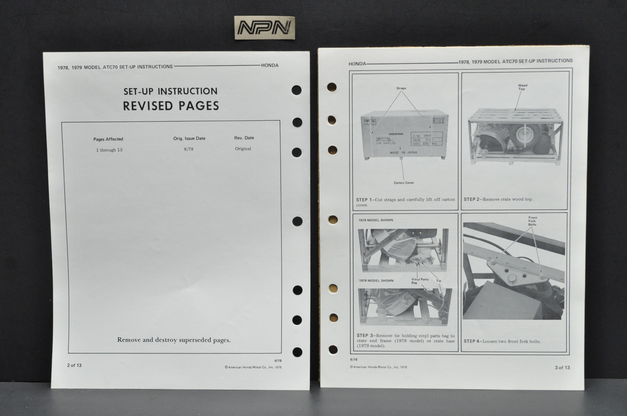 Vtg NOS 1978-79 Honda ATC70 Three Wheeler ATV Dealer Set Up Instruction Manual