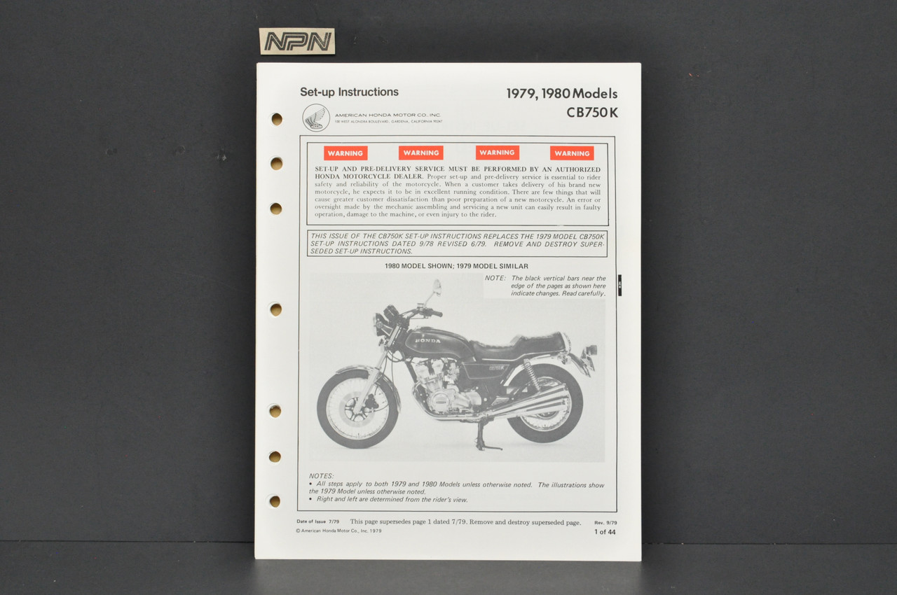 Vintage NOS 1979-80 Honda CB750 K 750 Four Dealer Set Up Instruction Manual