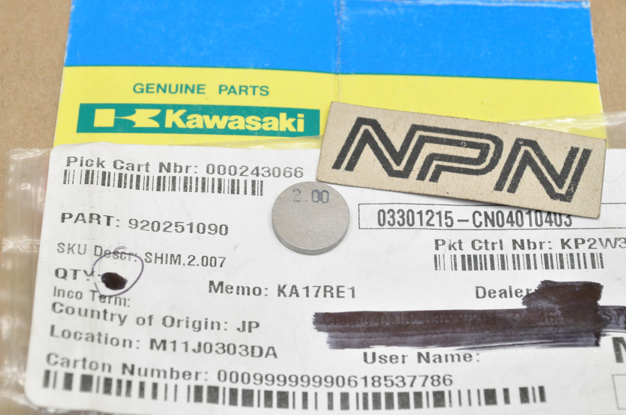 NOS Kawasaki KZ550 KZ650 KZ750 ZR550 ZR750 ZX550 ZX750 Valve Shim 2.00 92025-1090