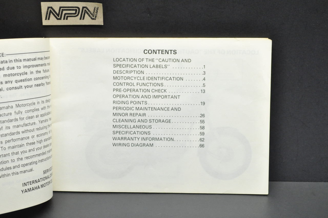 Vintage 1982 Yamaha SR185 J Motorcycle Owners Manual 1st Ed. Printed in '81