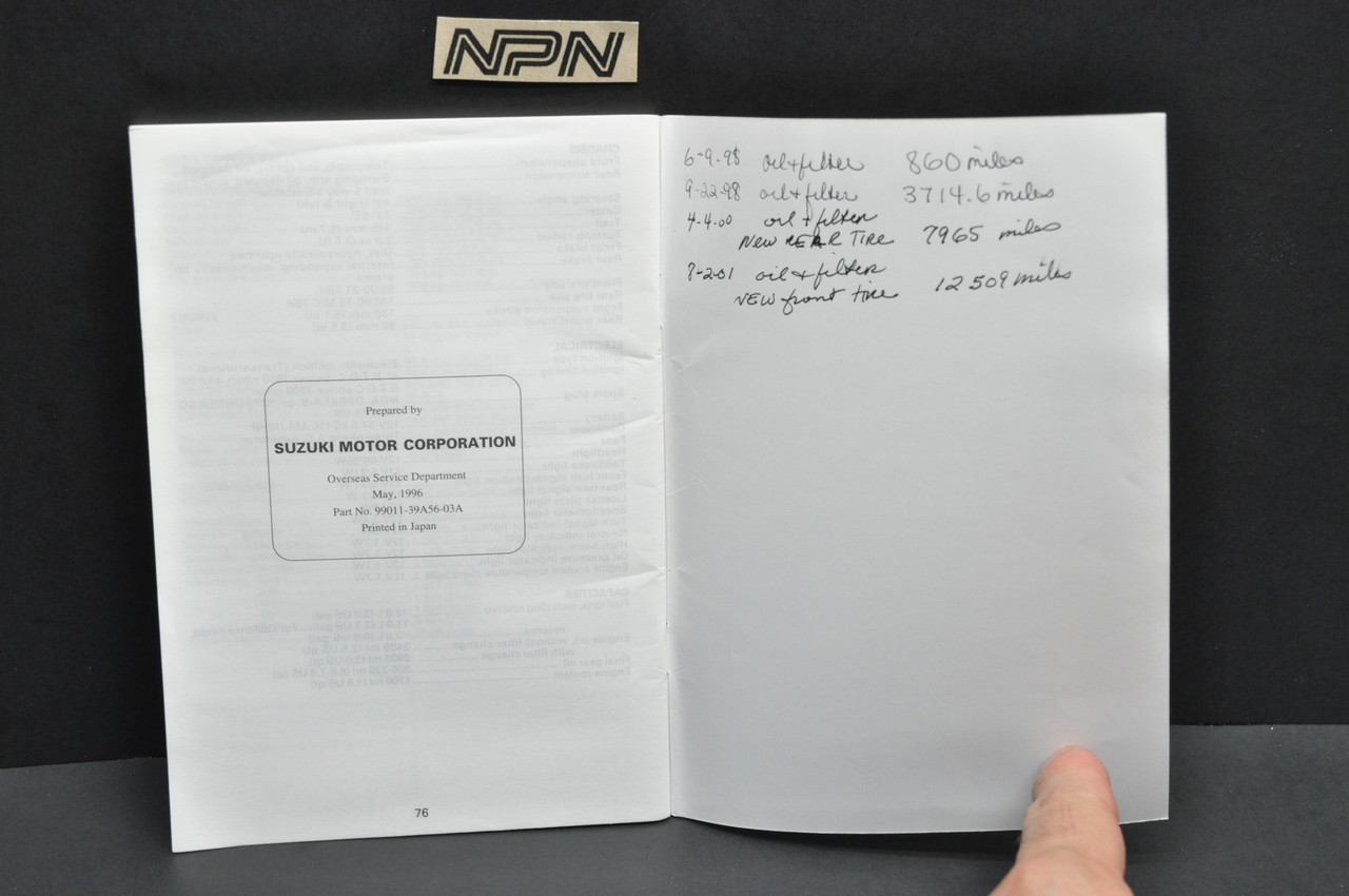 Vintage 1996 Suzuki VS800 GL Intruder Motorcycle Owners Manual