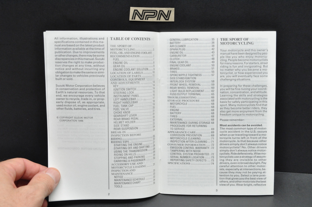 Vintage 1996 Suzuki VS800 GL Intruder Motorcycle Owners Manual
