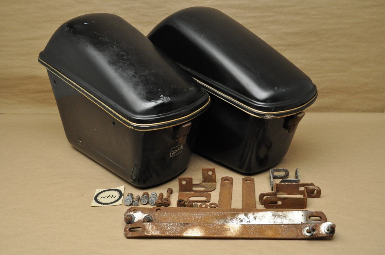 Vtg Used Honda Yamaha Kawasaki Motorcycle Triple A Black Fiberglass Saddle Bag Lot