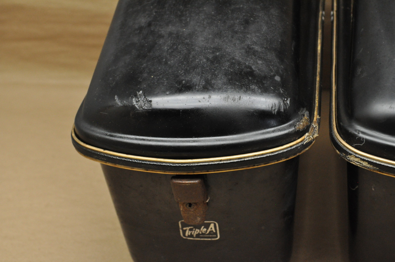 Vtg Used Honda Yamaha Kawasaki Motorcycle Triple A Black Fiberglass Saddle Bag Lot
